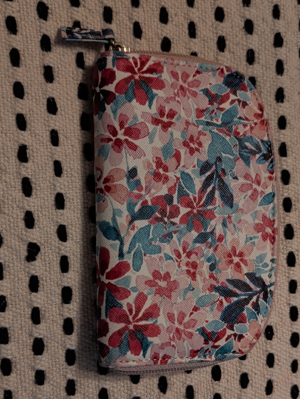 Floral Zip Wallet Bag - Pink & Teal